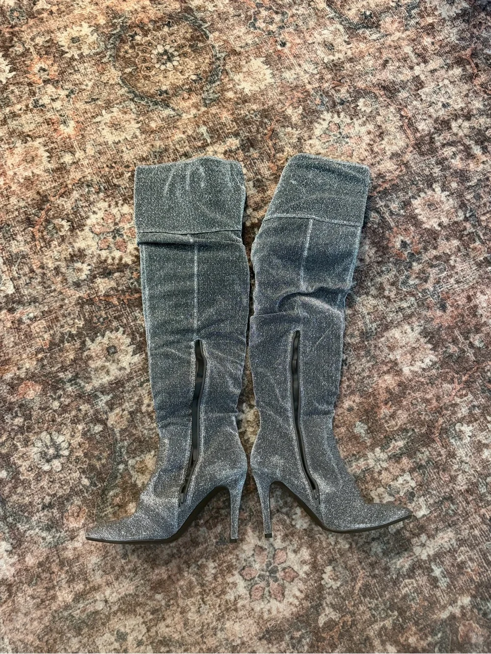Barely worn Glitter Over-the-Knee Stiletto Boots - Silver